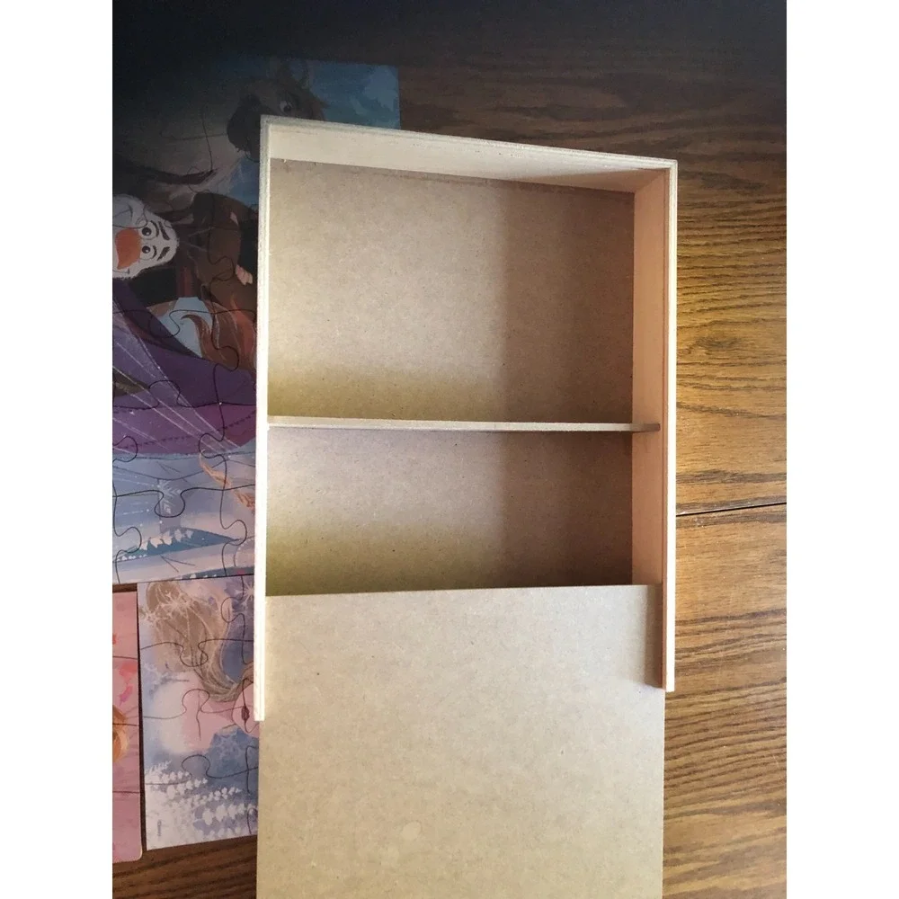 Disney Frozen II 5 WOODEN PUZZLES w/WOOD Storage BOX